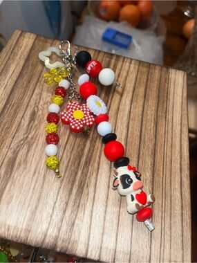 Charming Cow Beaded Bag or Mug Charm - Red, White & Black